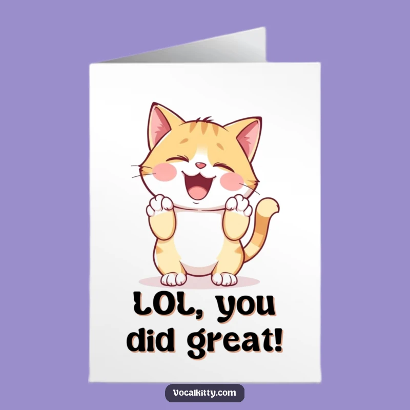 Free Printable Congrats Card: Hearty Giggling Cat Downloadable Gift