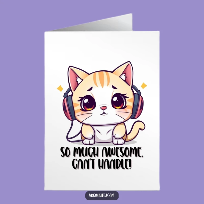 Free Printable Congrats Card: Overwhelmed Cat DJ Soothing Your Big Achievement Vibes