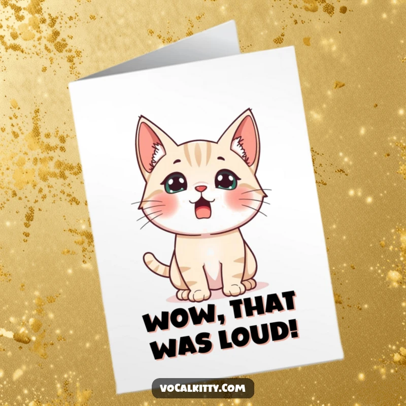 Funny Free Printable Congratulations Card: A cat surprised by a loud noise, ears perked, reacting comically to unexpected wonderful news.