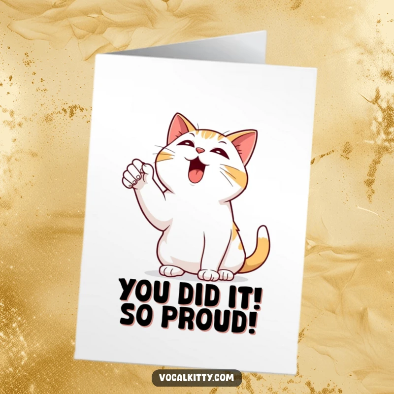 Funny Free Printable Congratulations Card: Embark on a dramatic bellow with this pointing cat, a truly unique DIY gift.