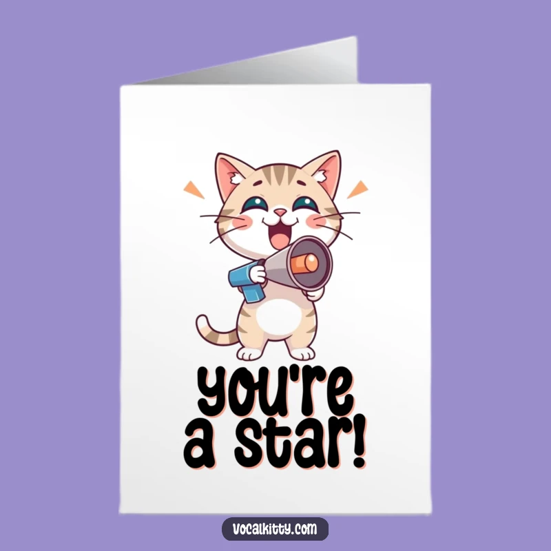 Free Printable Congrats Card: Enthusiastic Cat Megaphone Greeting, Funny Downloadable Gift