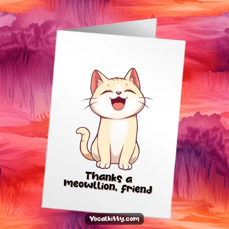 Funny Free Printable Thank You Card: A cat character erupting in hearty laughter, a delightful downloadable for expressing thanks.