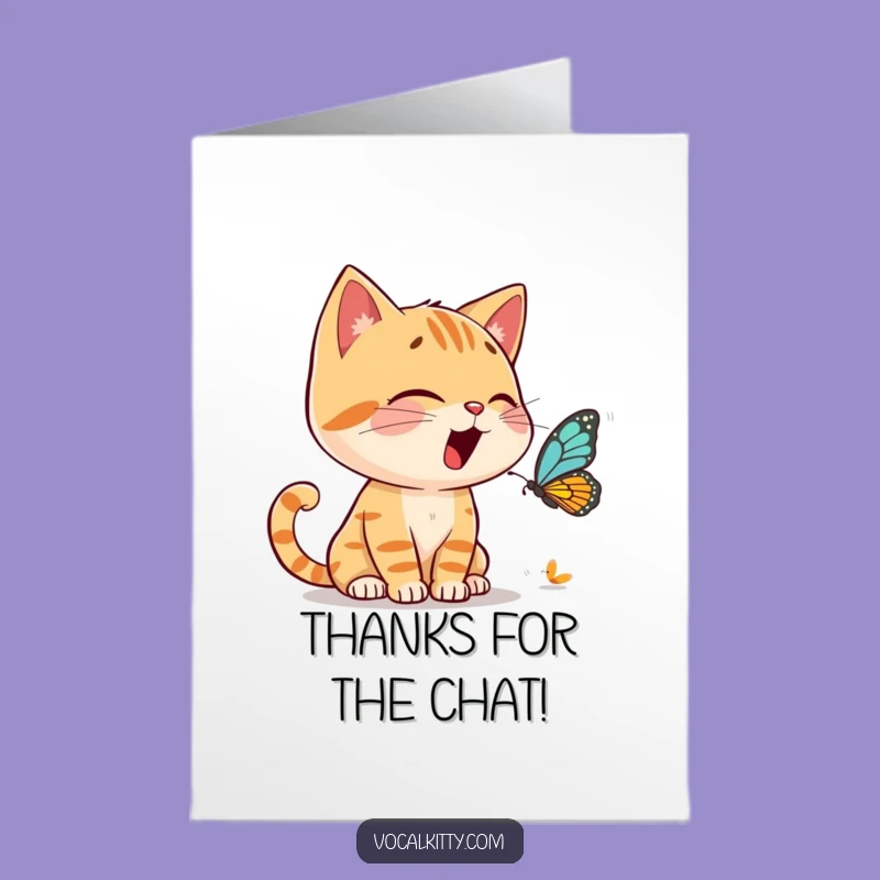 Free Printable Thank You Card: Animated Cat Butterfly Chat Gratitude