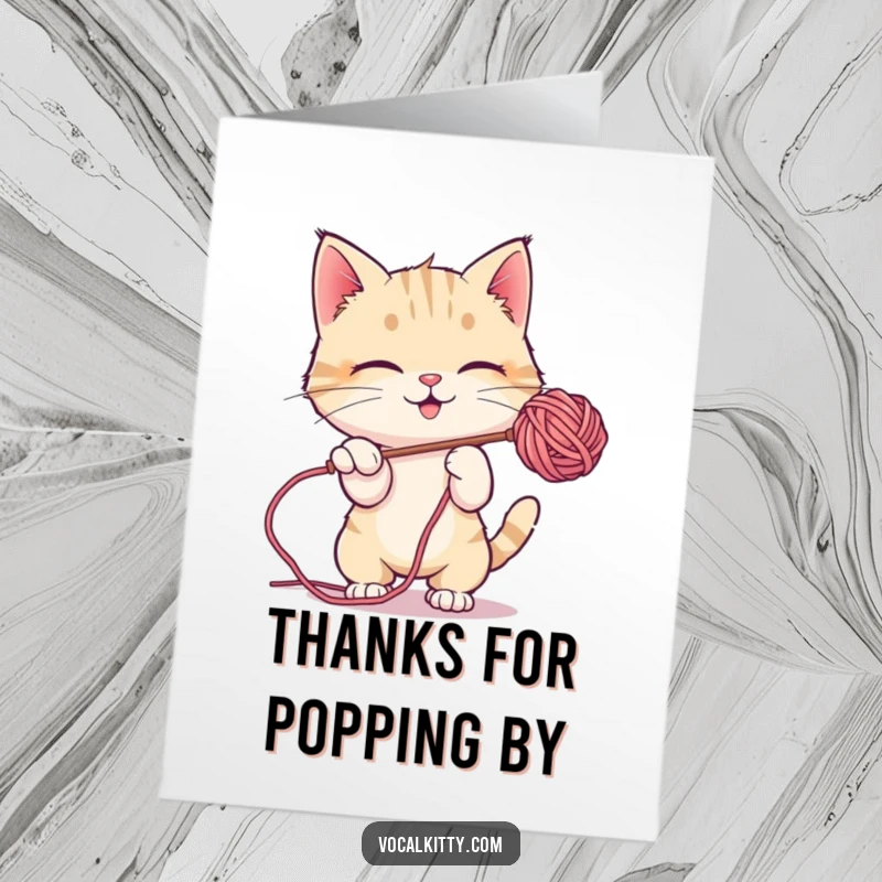Funny Free Printable Thank You Card: A playful cat gently bats a shimmering soap bubble floating in the air.