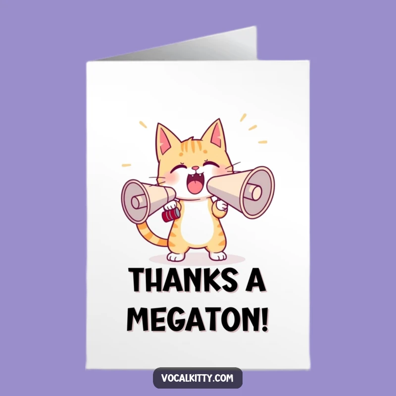 Free Printable Thank You Card: Cat Yelling Megaphone Gift, Express Gratitude Loudly