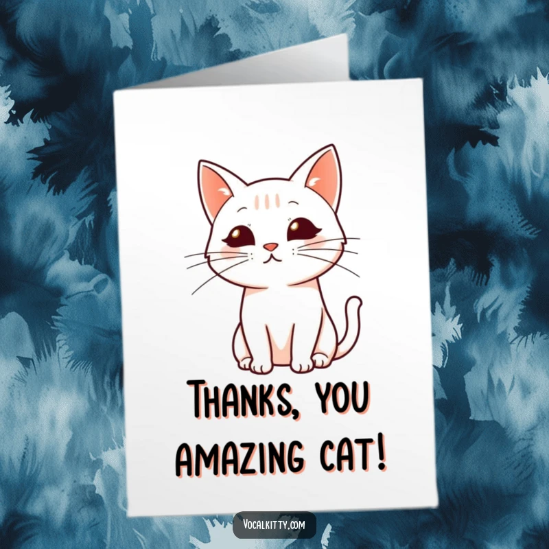 Funny Free Printable Thank You Card: A simplified cat profile with dynamically drawn whiskers conveys thanks elegantly.