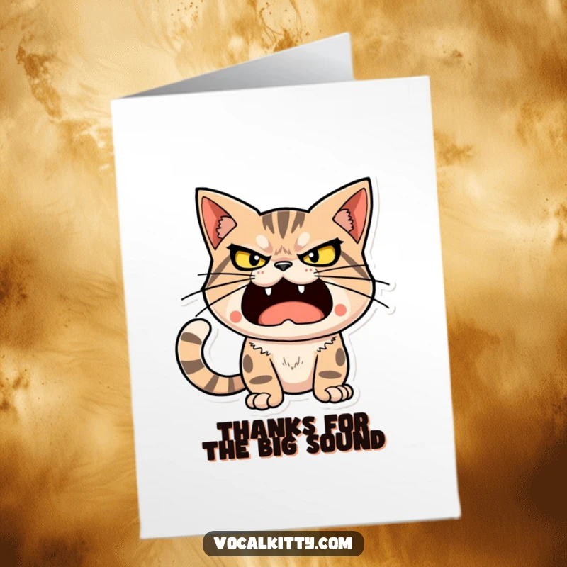 Funny Free Printable Thank You Card: Cat character looks determined to let out a big, funny noise to express thanks.