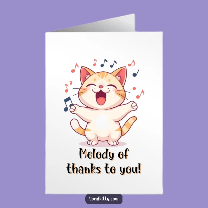 Free Printable Thank You Card: Singing Cat, Joyful Tune, Gratitude Downloadable