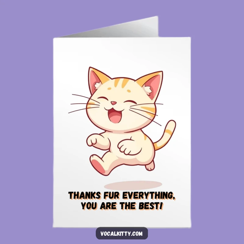 Funny Free Printable Thank You Card: Whiskers Cat Leap - Grateful Downloadable Gift