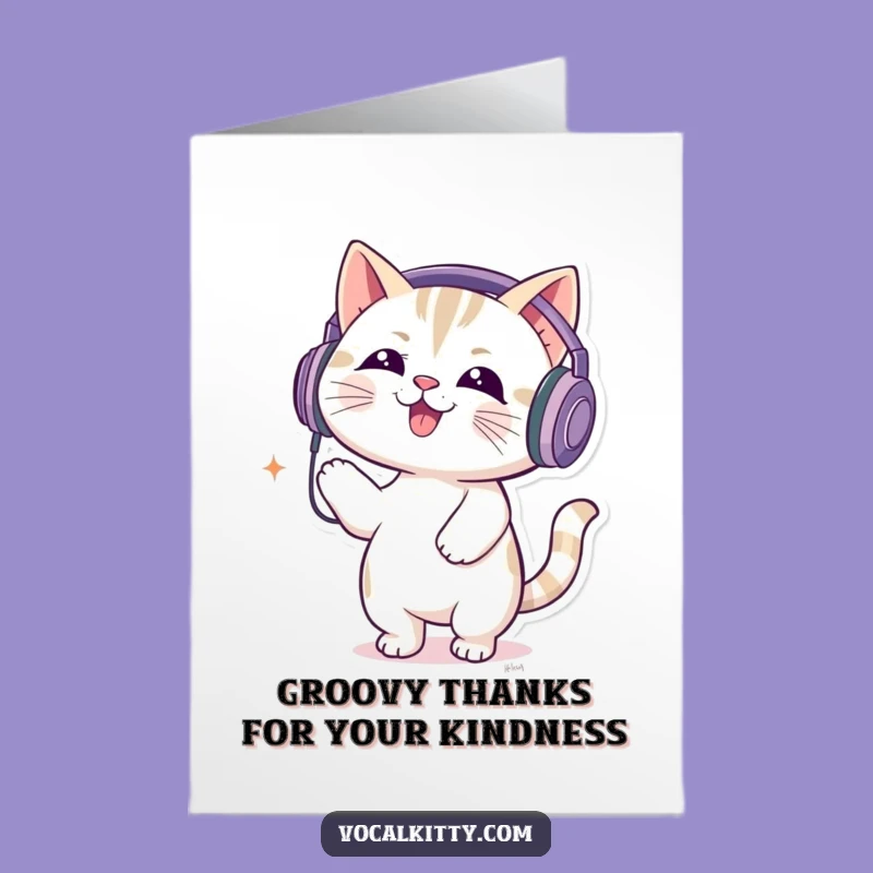 Free Printable Thank You Card: Music Cat Grooving Funny Downloadable