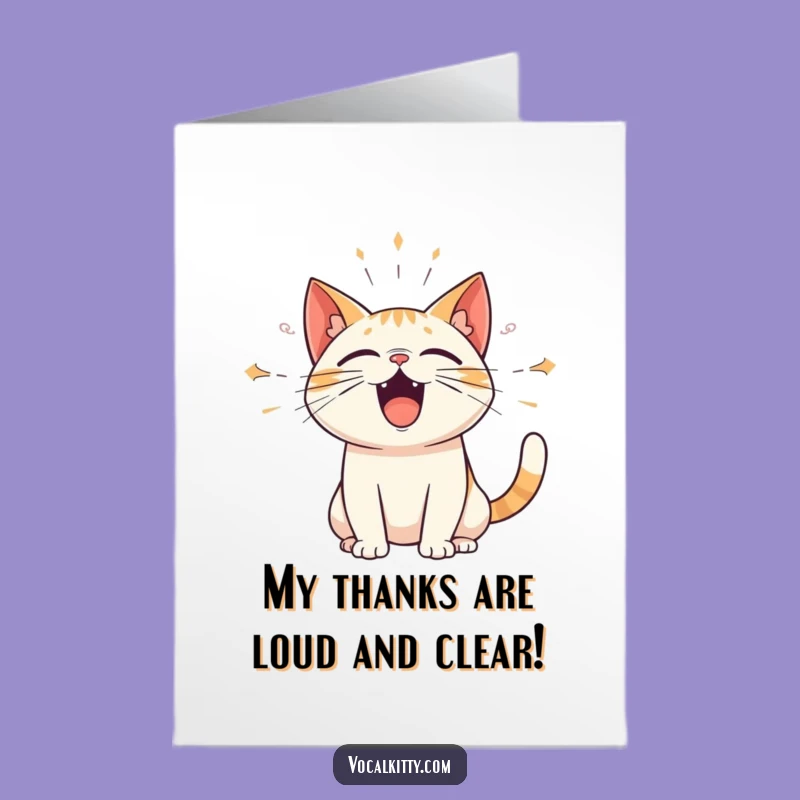 Free Printable Thank You Card: Loud Cat with Sound Waves - Funny Downloadable Gift