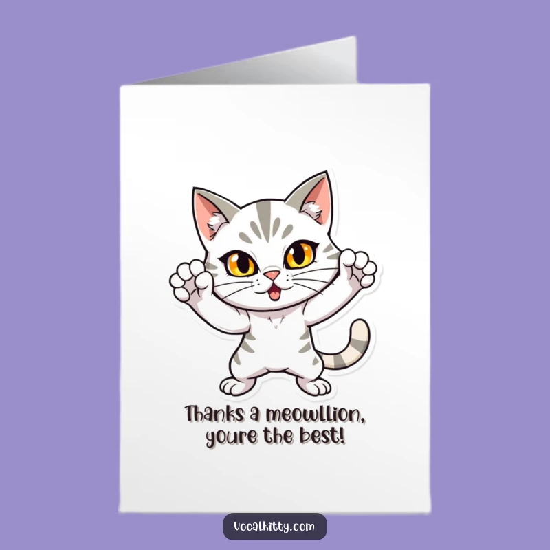 Free Printable Thank You Card: Dramatic Cat's Loud Pose - Funny Downloadable Gift