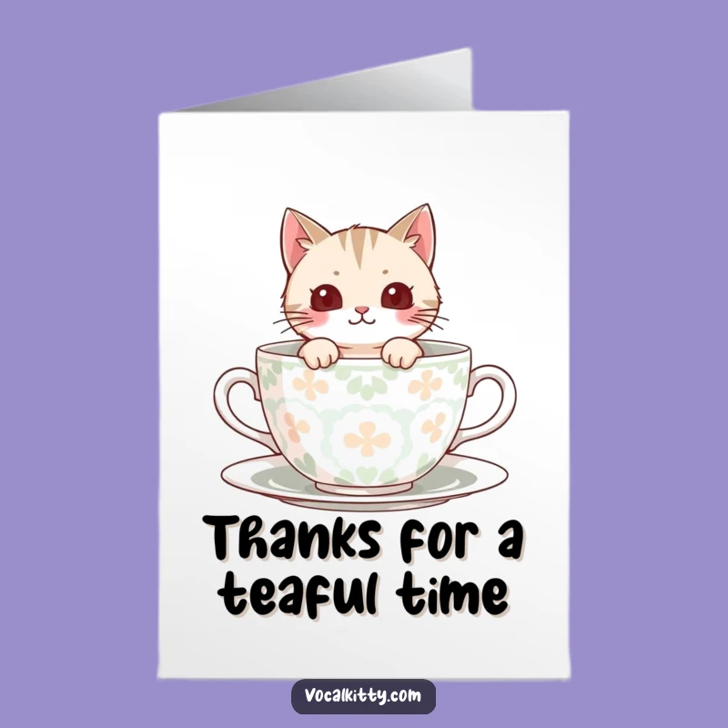 Free Printable Thank You Card: Cozy Teacup Cat, Charming Downloadable Gift