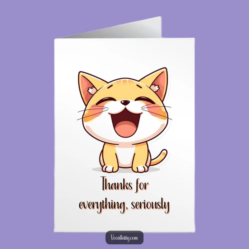 Free Printable Thank You Card: Tiny Cat Yelling Gratitude Gift