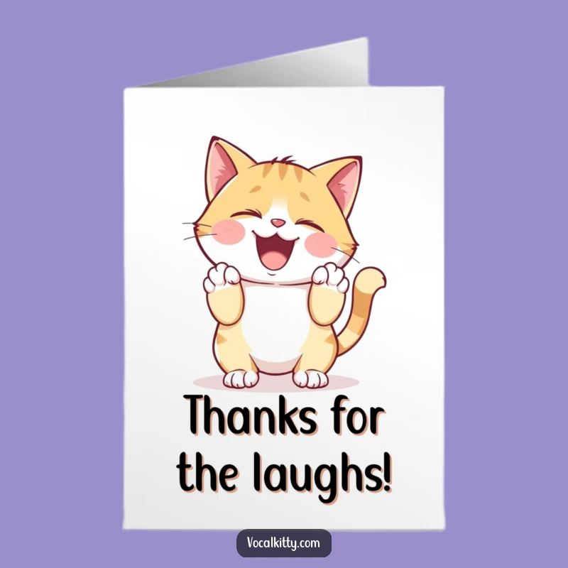 Free Printable Thank You Card: Giggling Cat Holding Sides Gratitude
