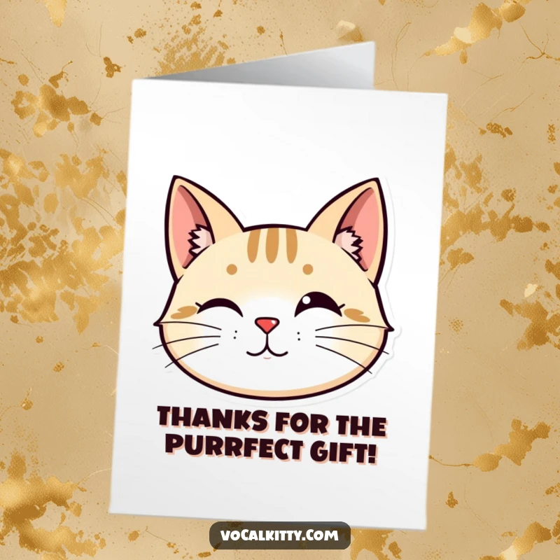Funny Free Printable Thank You Card: A stylized cat head with perked ears and vibrating whiskers expresses thanks.