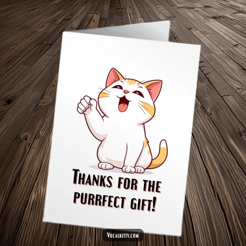 Funny Free Printable Thank You Card: A cat dramatically points and bellows, conveying immense gratitude with hilarious flair.