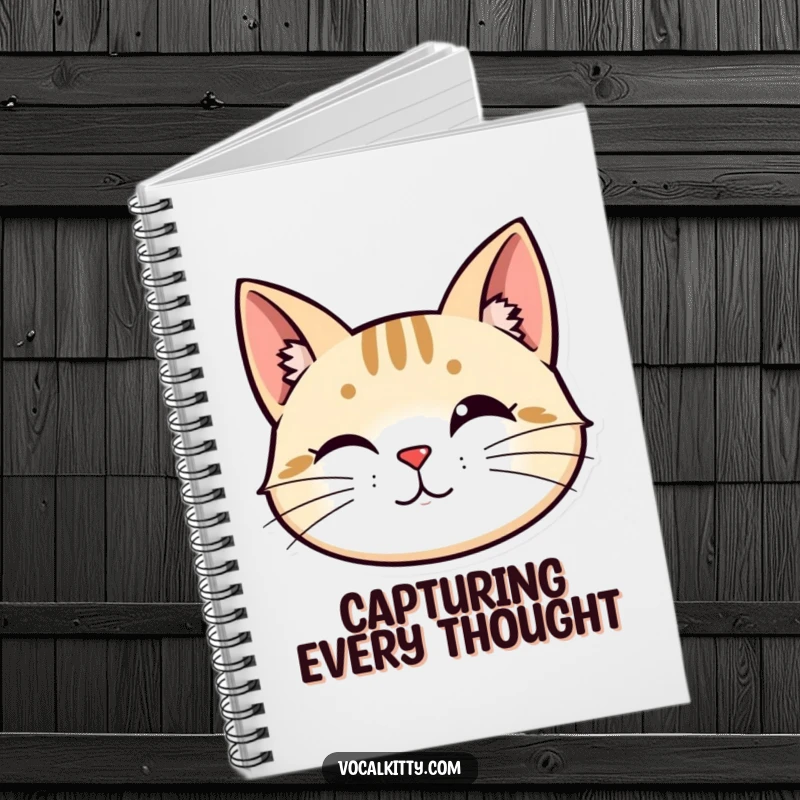 Funny notebook: A stylized cat head with perked ears and vibrating whiskers, encouraging focused note-taking.