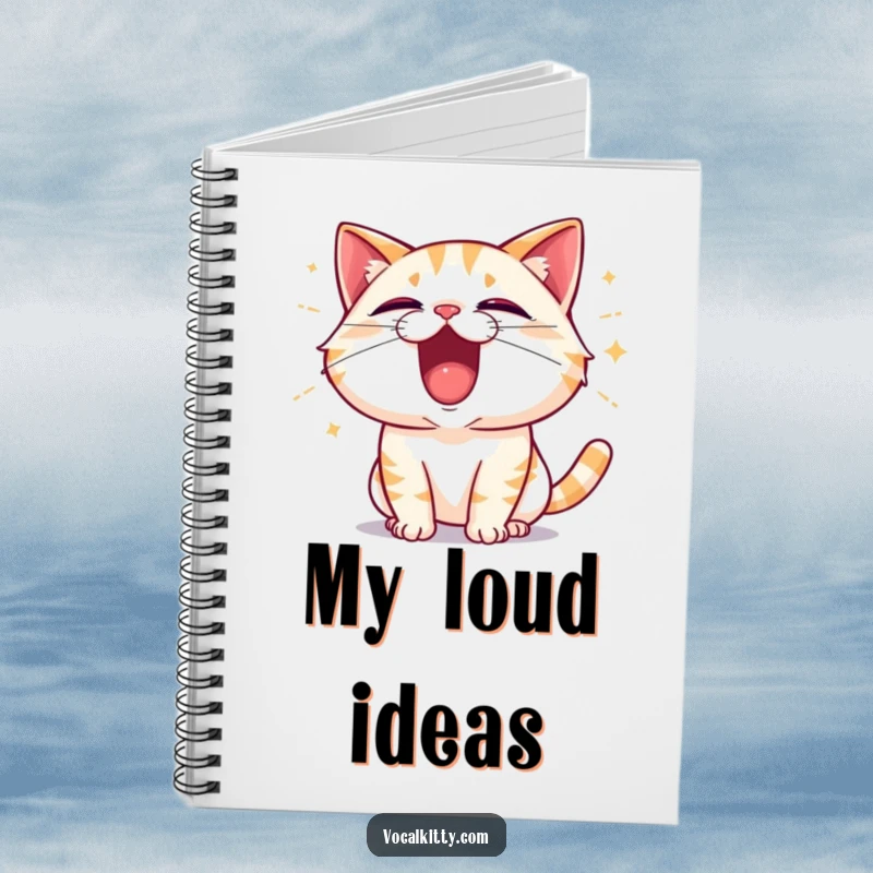 Funny Cat Shouting with Excitement, Sound Waves Emanating Notebook - Energetic Stationery