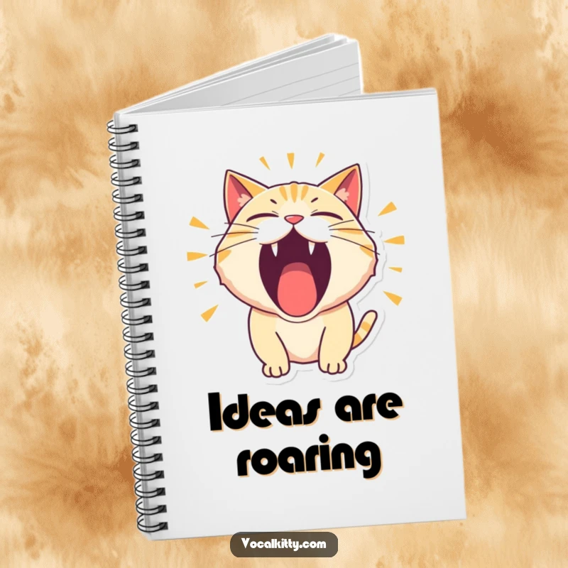 Funny Notebook with a cat character roaring thunderously with its mouth wide open.
