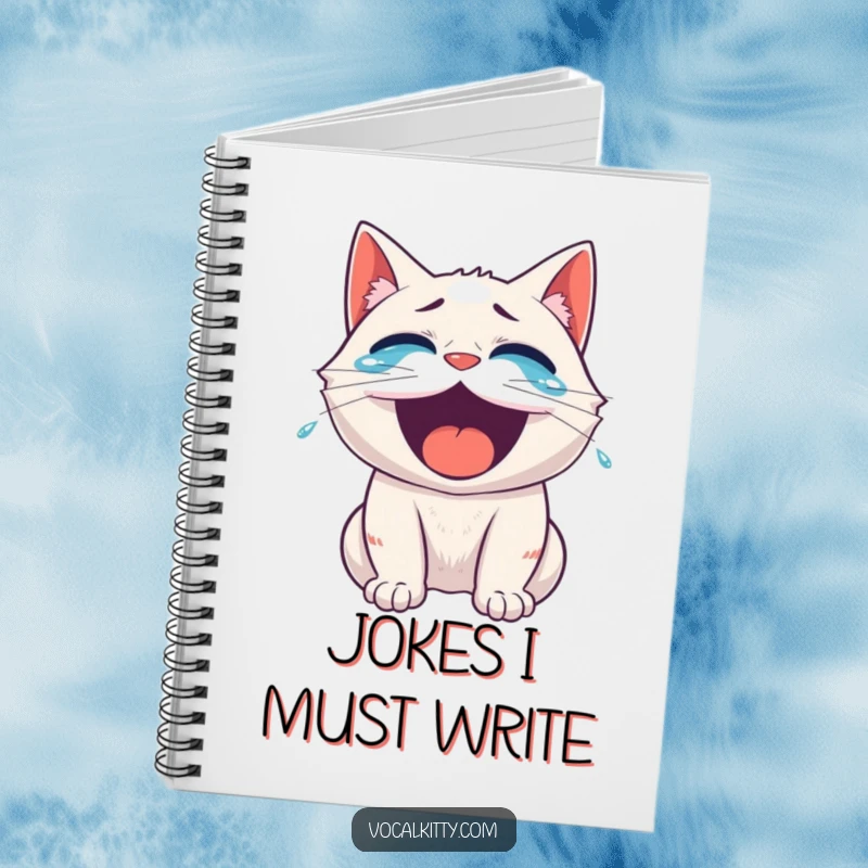 Funny roaring laughter cat notebook, tears of joy symbolizing extreme mirth for all your writings.