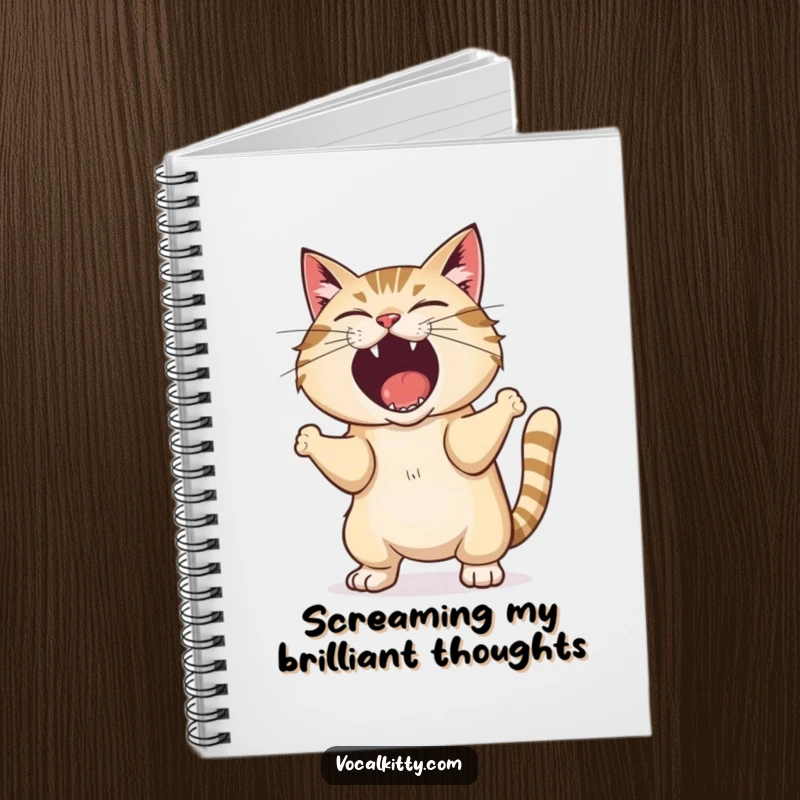 Funny notebook featuring a cat shaking its body while letting out an exaggerated, loud shout, for writing.