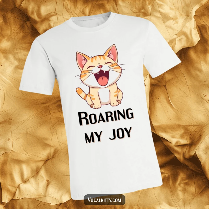 Funny T-Shirt with a cat's mouth wide open in a powerful roar, expressing pure joy and loud meows.