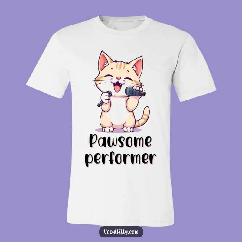 Funny Cat Singer Microphone T-Shirt - Rockstar Feline Performance Tee