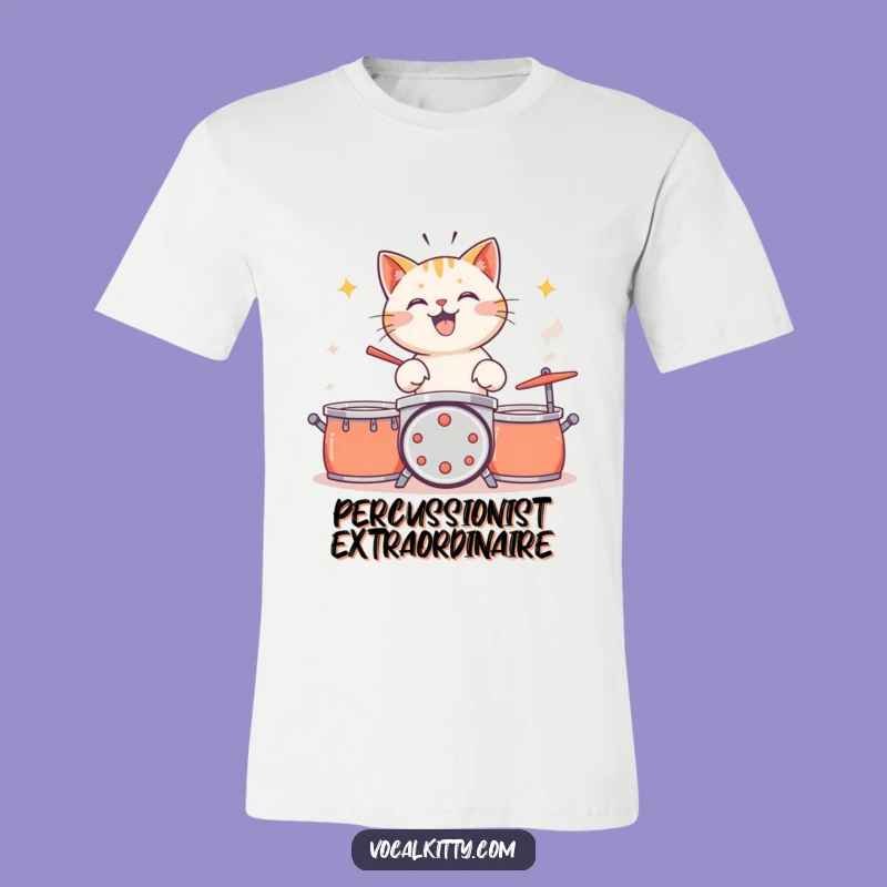 Funny Cat Drummer T-Shirt: Enthusiastic Percussion Gift