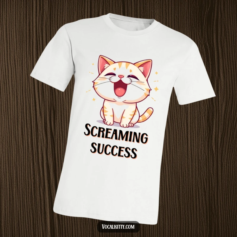 Funny Cat Shouting with Excitement, Sound Waves Emanating T-Shirt - High-Energy Feline