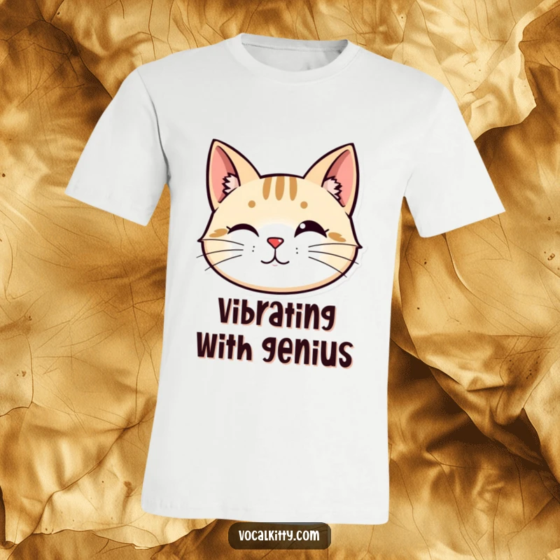 Funny t-shirt: A stylized cat head with perked ears and vibrating whiskers, conveying a sense of heightened awareness.