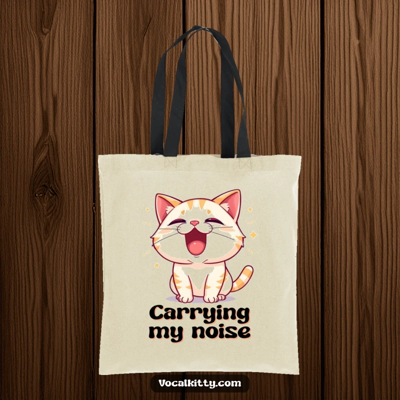 Funny Cat Shouting with Excitement, Sound Waves Emanating Tote Bag - Enthusiastic Carryall