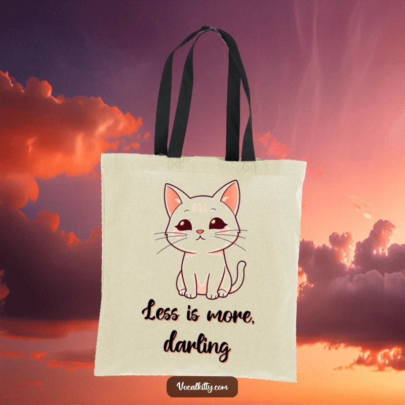 Funny tote bag: A simplified cat profile with dynamically drawn whiskers, perfect for carrying essentials with feline flair.